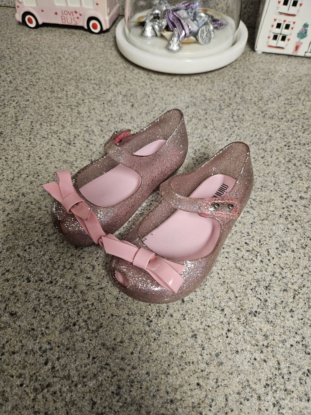 Mini Melissa Glitter Pink Mary Jane Shoes with Bow